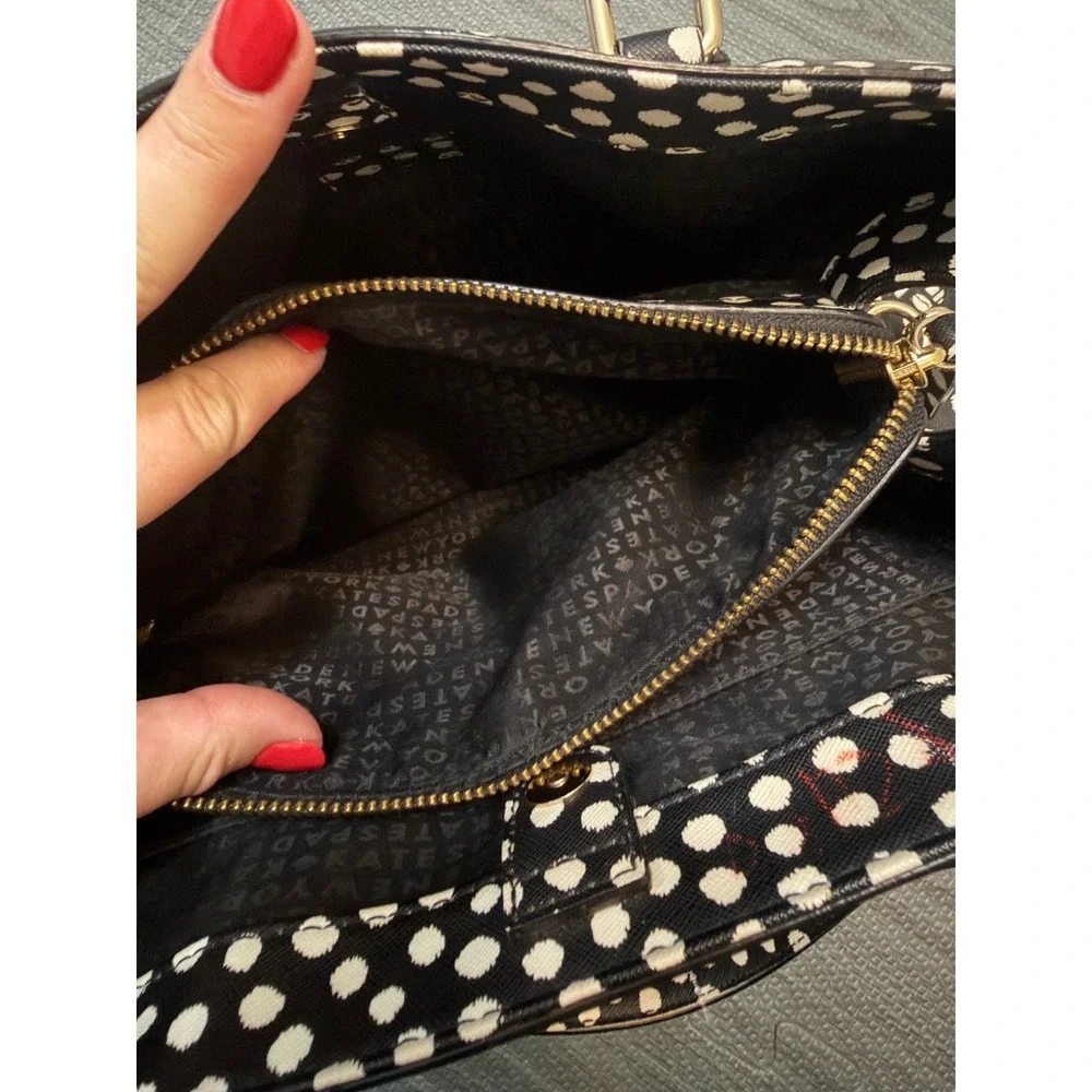 Kate Spade New York Black White Polka Dot Saffiano Leather Satchel Crossbody Bag